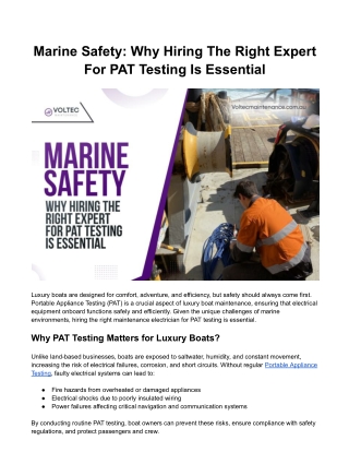 Marine Safety: Why Hiring The Right Expert For PAT Testing Is Essential