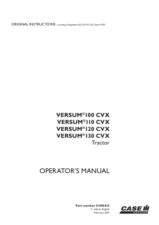 Case IH Versum 100CVX Versum 110CVX Versum 120CVX Versum 130CVX Tractor Operator’s Manual Instant Download (Publication