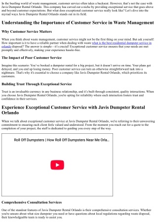 Experience Exceptional Customer Service with Javis Dumpster Rental Orlando