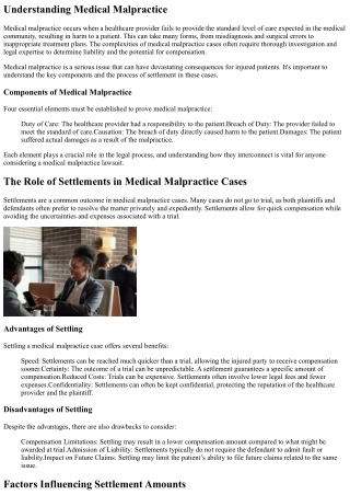 A Closer Look at Settlements in Medical Malpractice Cases