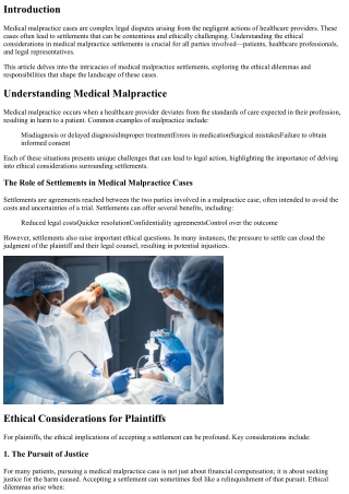 Ethical Considerations in Medical Malpractice Settlements