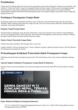 Perkembangan Kebijakan Pemerintah dalam Penanganan Gempa
