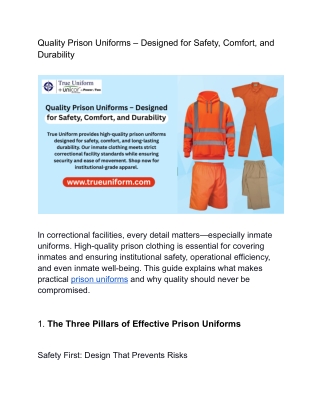Quality Prison Uniforms – Designed for Safety, Comfort, and Durability