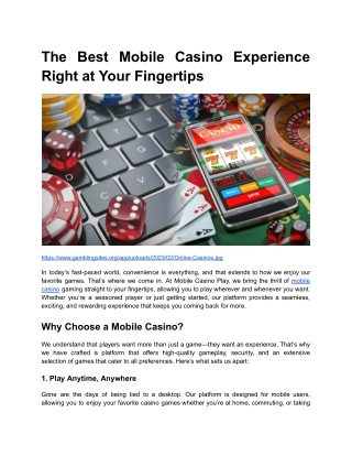 The Best Mobile Casino Experience Right at Your Fingertips