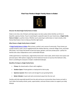 Find Your Perfect Single Family Home in Dubai