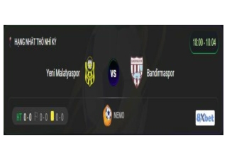 Xem trực tiếp trận đấu Yeni Malatyaspor vs Bandirmaspor diễn ra ngày 10/04/2025
