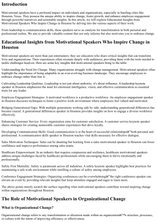 Educational Insights from Motivational Speakers Who Inspire Change in Houston