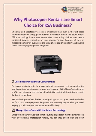Why Photocopier Rentals are Smart Choice for KSA Business?