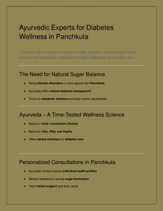 Ayurvedic Experts for Diabetes Wellness in Panchkula
