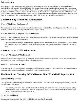 The Benefits of Choosing OEM Glass for Your Windshield Replacement