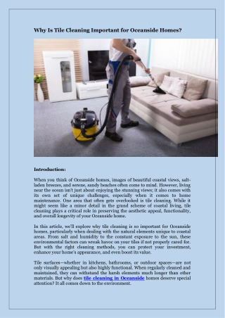 Why Is Tile Cleaning Important for Oceanside Homes