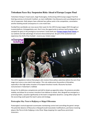 Tottenham Faces Key Suspension Risks Ahead of Europa League Final