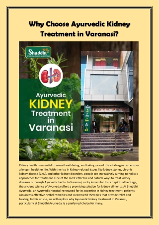 Why Choose Ayurvedic Kidney Treatment in Varanasi