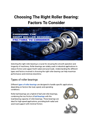 Choosing The Right Roller Bearing: Factors To Consider