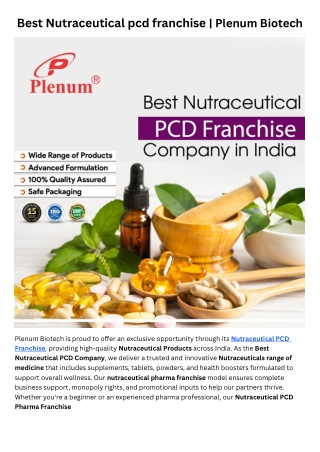 Nutraceutical PCD Franchise | Plenum Biotech
