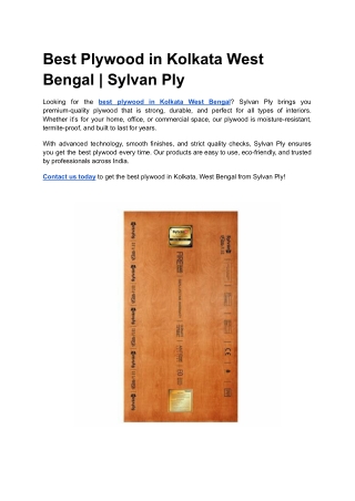 Best Plywood in Kolkata, West Bengal _ Sylvan Ply