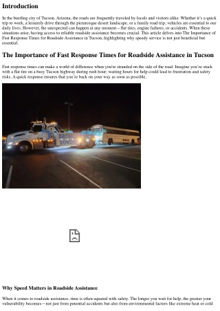The Importance of Fast Response Times for Roadside Assistance in Tucson