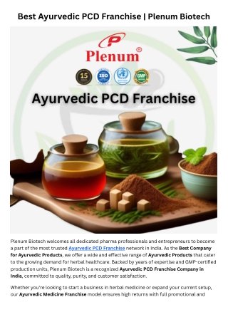 Ayurvedic pcd franchise | Plenum Biotech