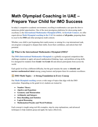Math Olympiad Coaching in UAE – Prepare Your Child for IMO Success
