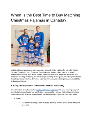 When Is the Best Time to Buy Matching Christmas Pajamas in Canada?