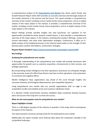 Polycythemia Vera Market Overview 2025 and Forecast till 2037