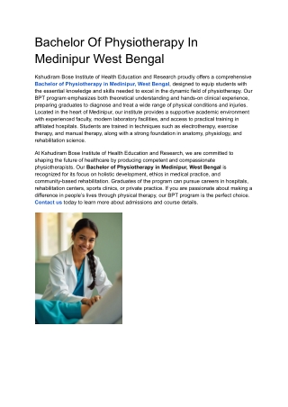 Bachelor Of Physiotherapy In Medinipur West Bengal