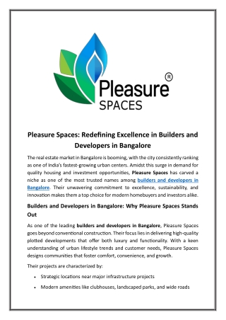 Redefining Excellence in Builders and Developers in Bangalore