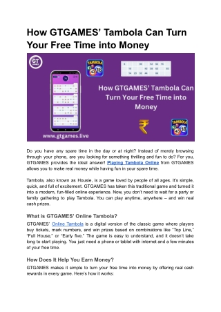 How GTGAMES’ Tambola Can Turn Your Free Time into Money