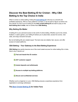 Discover the Best Betting ID for Cricket – Why CBA Betting Is the Top Choice in India