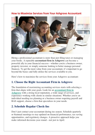 How to Maximize Services from Your Ashgrove Accountant