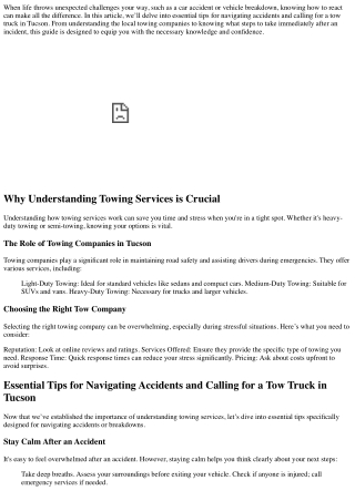 Essential Tips for Navigating Accidents and Calling for a Tow Truck in Tucson