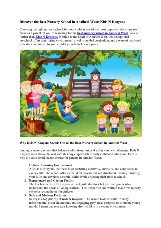 Best Nursery School in Andheri West