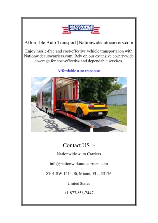 Affordable Auto Transport | Nationwideautocarriers.com