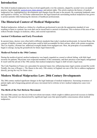 The Evolution of Medical Malpractice Law: From Past to Present