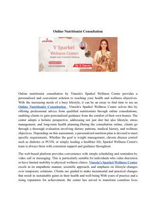 Online Nutritionist Consultation | Vineela’s Sparkel Wellness Center
