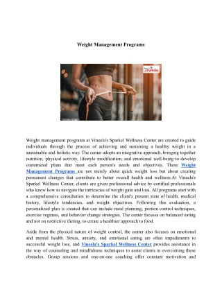 Weight Management Programs | Vineela’s Sparkel Wellness Center