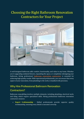 Choosing the Right Bathroom Renovation Contractors for Your Project