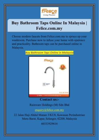 Buy Bathroom Taps Online In Malaysia | Felice.com.my