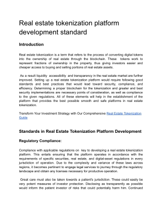 Real estate tokenization platform development standard