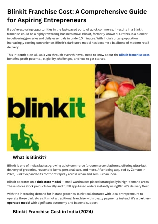 Blinkit Franchise Cost