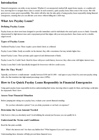 How to Use Quick Payday Loans Responsibly in Financial Emergencies