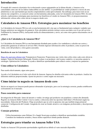 Calculadora de Amazon FBA: Estrategias para maximizar tus beneficios