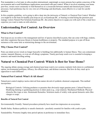 Natural vs Chemical Pest Control: Which Is Best for Your Home?