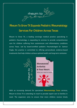 Rheum To Grow TX Expands Pediatric Rheumatology Services For Children Across Texas