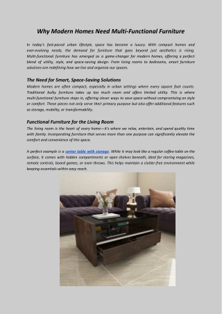 Why Modern Homes Need Multi-Functional Furniture