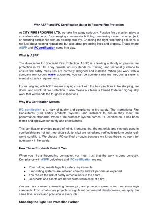 Why ASFP and IFC Certification Matter in Passive Fire Protection