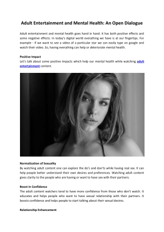 Adult Entertainment and Mental Health An Open Dialogue