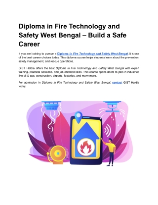 Diploma in Fire Technology and Safety West Bengal – Build a Safe Career