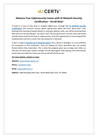 Advance Your Cybersecurity Career with AI Network Security Certification – Enroll Now!