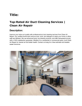 Air Duct Cleaning Services